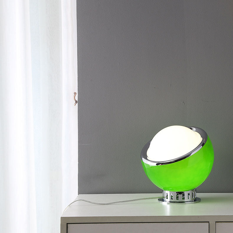Lampe de table à 1 lumière en verre et fer à tête ronde moderne et colorée 