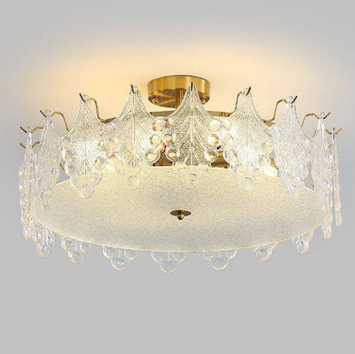 French Luxury Glass Round Drum 5/6/8 Light Semi-Flush Mount Ceiling Light