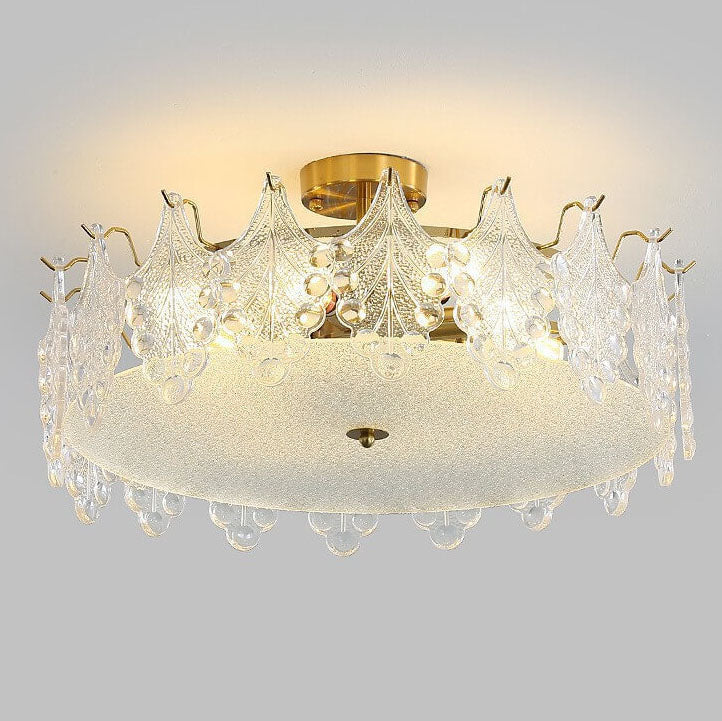 French Luxury Glass Round Drum 5/6/8 Light Semi-Flush Mount Ceiling Light