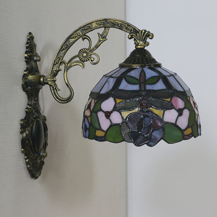 Europäische Tiffany-Libellen-Blumen-Buntglas-Wandleuchte mit 1 Licht