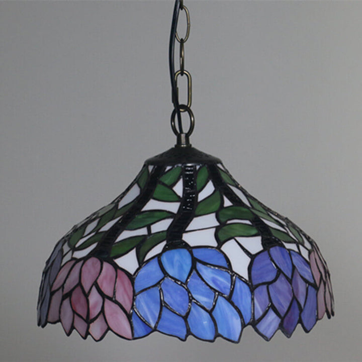 Vintage Tiffany Blossom Blume Glasmalerei Kuppel 1-Licht Pendelleuchte