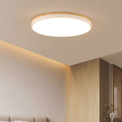 Nordic Simple Solid Wood Round LED Flush Mount Ceiling Light