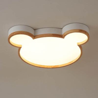 Nordic Wood Bear Shape LED Kids Flush Mount Ceiling Light