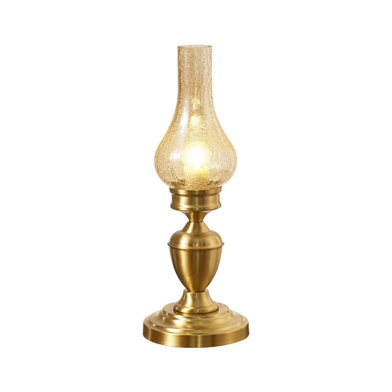 Vintage All Brass Wooden Glass Kerosene Lamp Design 1- Light Table Lamp