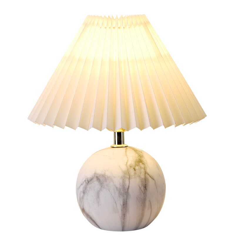 Vintage Plissierter Stofflampenschirm Keramik 1-Licht Tischlampe 