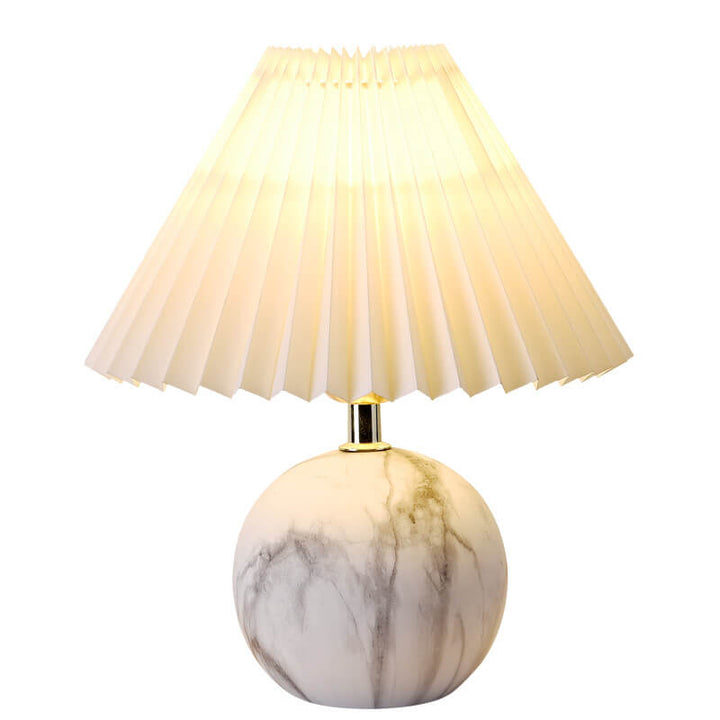 Vintage Plissierter Stofflampenschirm Keramik 1-Licht Tischlampe 
