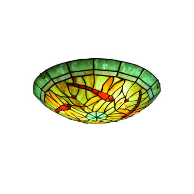 European Style Tiffany Dragonfly Stained Glass LED Flush Mount Lighting