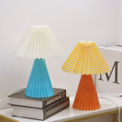 Nordic Pleated Shade Cone Column Base 1-Light Table Lamp