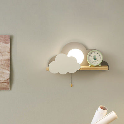 Nordic Macaron Cloud Glass Wood 1-Light Wall Sconce Lamp