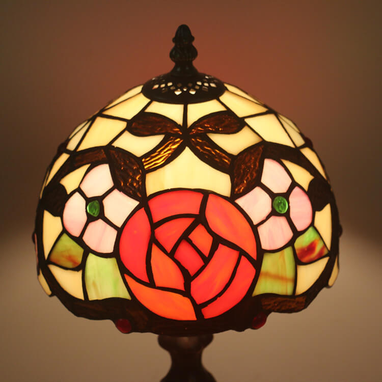 Vintage Tiffany Flower Stained Glass Dome 1-Light Table Lamp