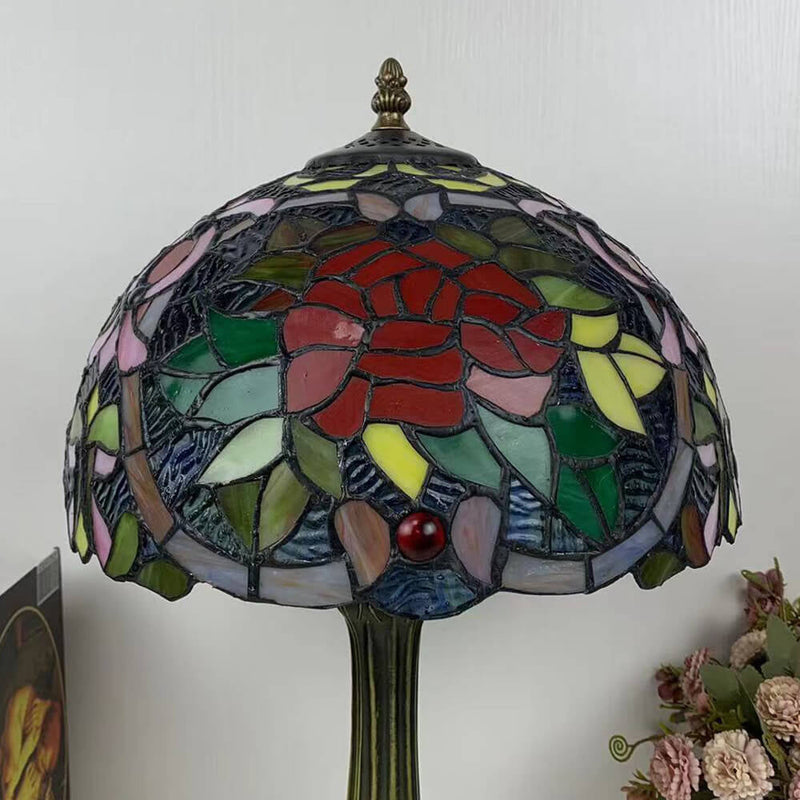 Tiffany Half Round Rose Hardware Stained Glass 1-Light Table Lamp