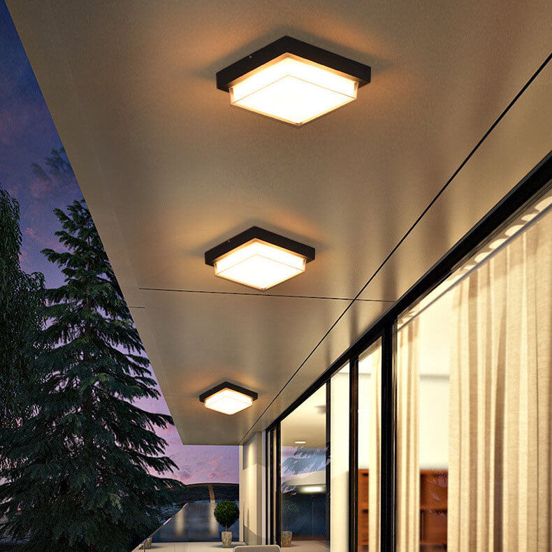 Modern Outdoor Square Aluminum Acrylic Induction LED Flush Mount Ceiling Light