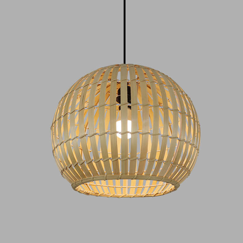Modern Bamboo Weaving Iron 1-Light Pendant Light