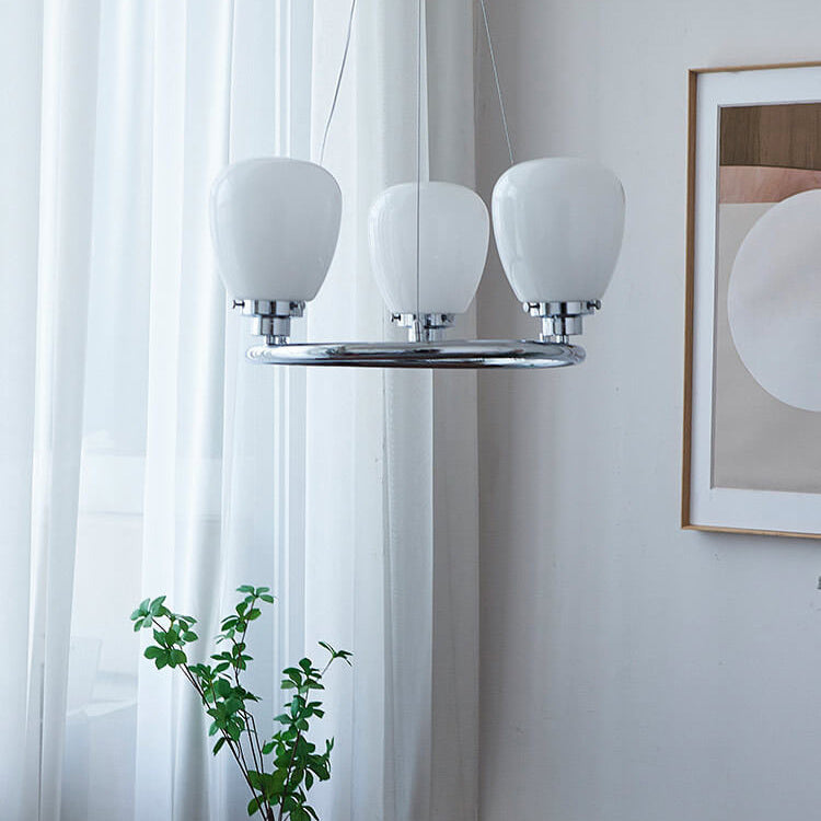 Nordic White Glass Magic Bean Circle Ring 1/3/5/8 Light Chandelier