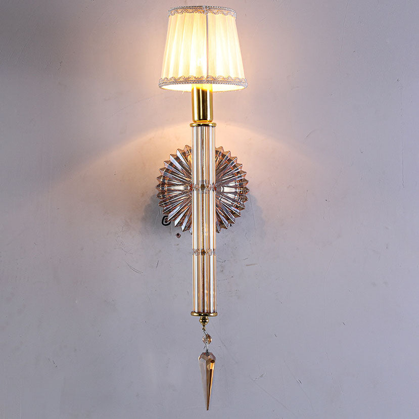 European Vintage Light Luxury Crystal Fabric 1-Light Wall Sconce Lamp