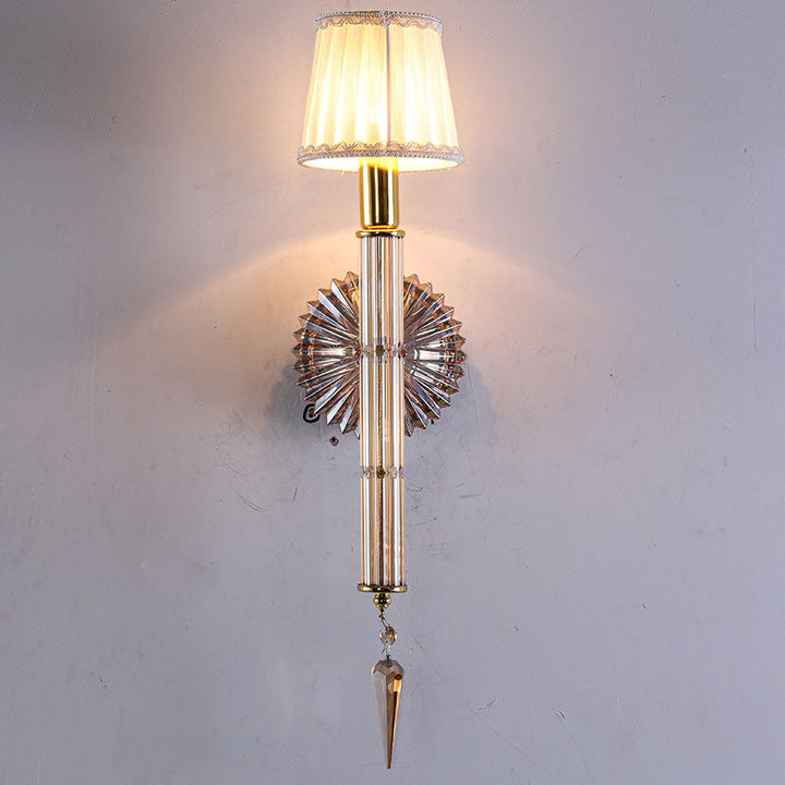 European Vintage Light Luxury Crystal Fabric 1-Light Wall Sconce Lamp