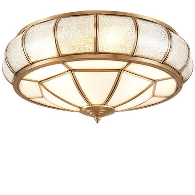 European Style Luxury Brass Glass Drum Cage 3/4/6 Light Flush Mount Ceiling Light