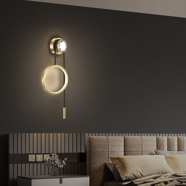 Light Luxury Brass Crystal Circle Design LED Wall Sconce Lamp