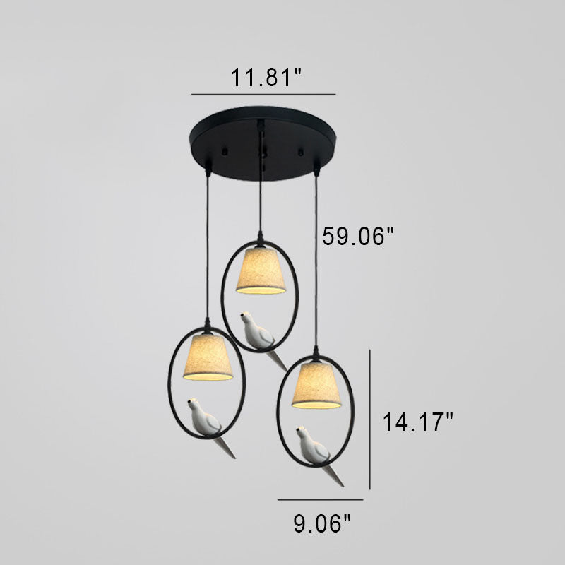 Nordic Minimalist Bird Fabric Circle 1/3 Light Island Light Chandelier