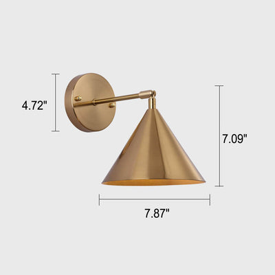 Modern Simple Iron Plated Brass Cone Round 1-Light Wall Sconce Lamp