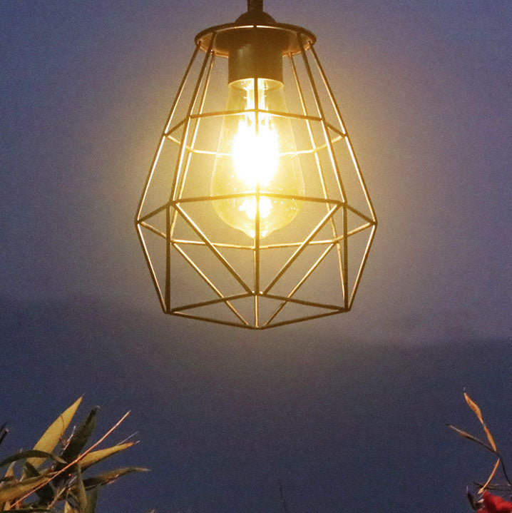 Lámpara colgante LED solar de exterior para patio, con diseño moderno minimalista de jaula geométrica en acero inoxidable y ABS 