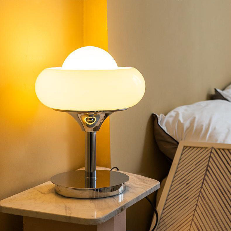 Contemporary Luxury Silver Finish Frame Custard Tart Iron Glass 1-Light Table Lamp For Bedroom
