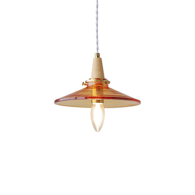 Vintage Orange Glass Cone Solid Wood 1-Light Pendant Light