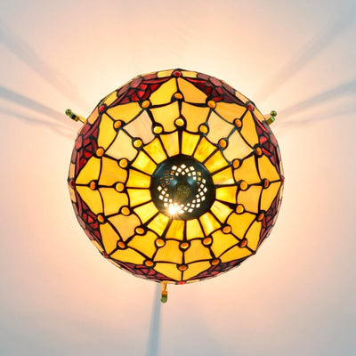 European Tiffany Red Tulip Stained Glass 2-Light Semi-Flush Mount Ceiling Light