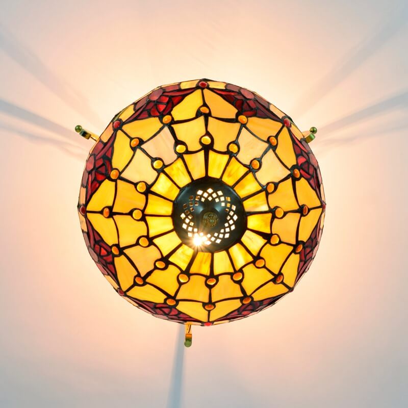 European Tiffany Red Tulip Stained Glass 2-Light Semi-Flush Mount Ceiling Light