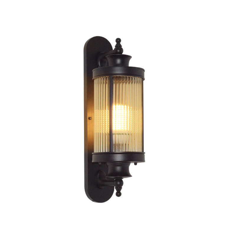 Modern Chinese Cylindrical Glass Iron Outdoor Waterproof 1-Light Wall Sconce Lamp