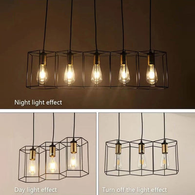 Lustre moderne de style mi-siècle avec cadre en fer polygonal géométrique à 3/5 lumières pour salon 