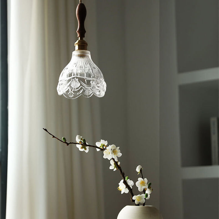 Suspension Luminaire à 1 Lumière en Verre à Motifs Japonais Noyer 