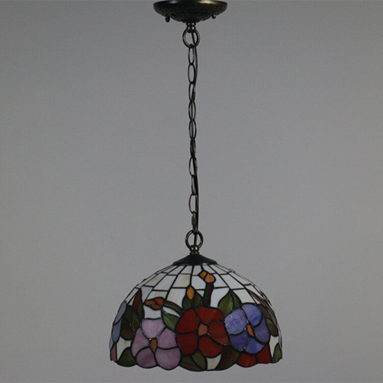 Cúpula de Vidrio Tiffany Europea con Vitral, Lámpara Colgante de 1 Luz 