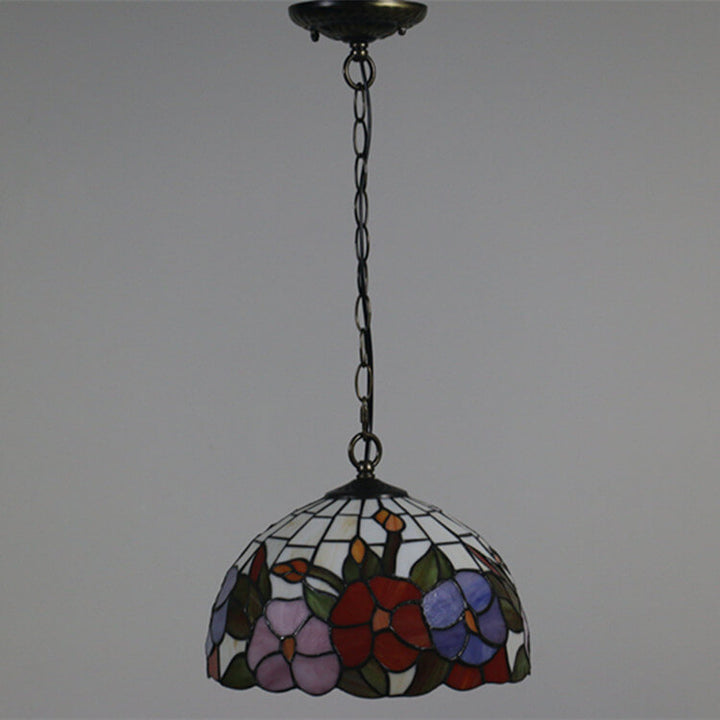 Cúpula de Vidrio Tiffany Europea con Vitral, Lámpara Colgante de 1 Luz 