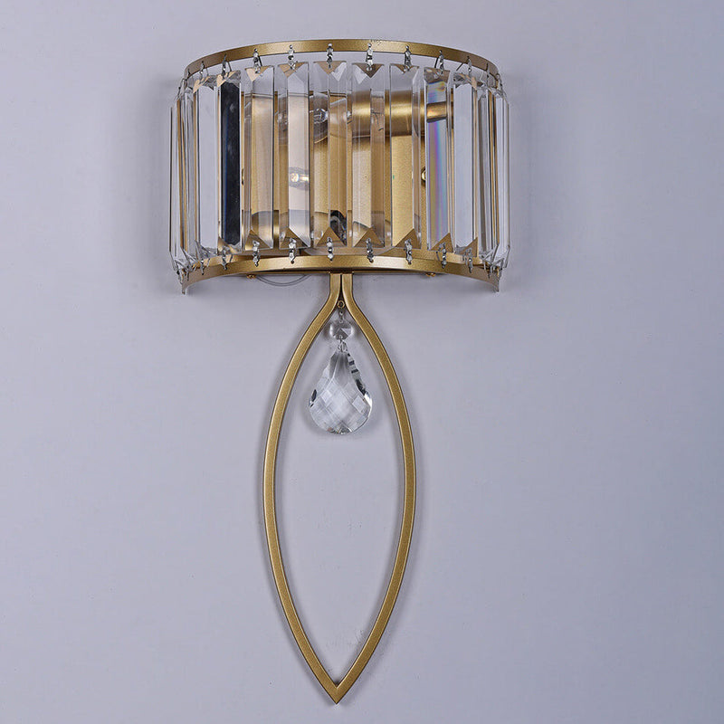 Modern Luxury Crystal Half Column Oval Ring 2-Light Wall Sconce Lamp