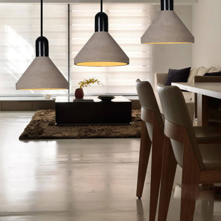 Lámpara colgante de 1 luz de cemento y madera maciza de estilo industrial 