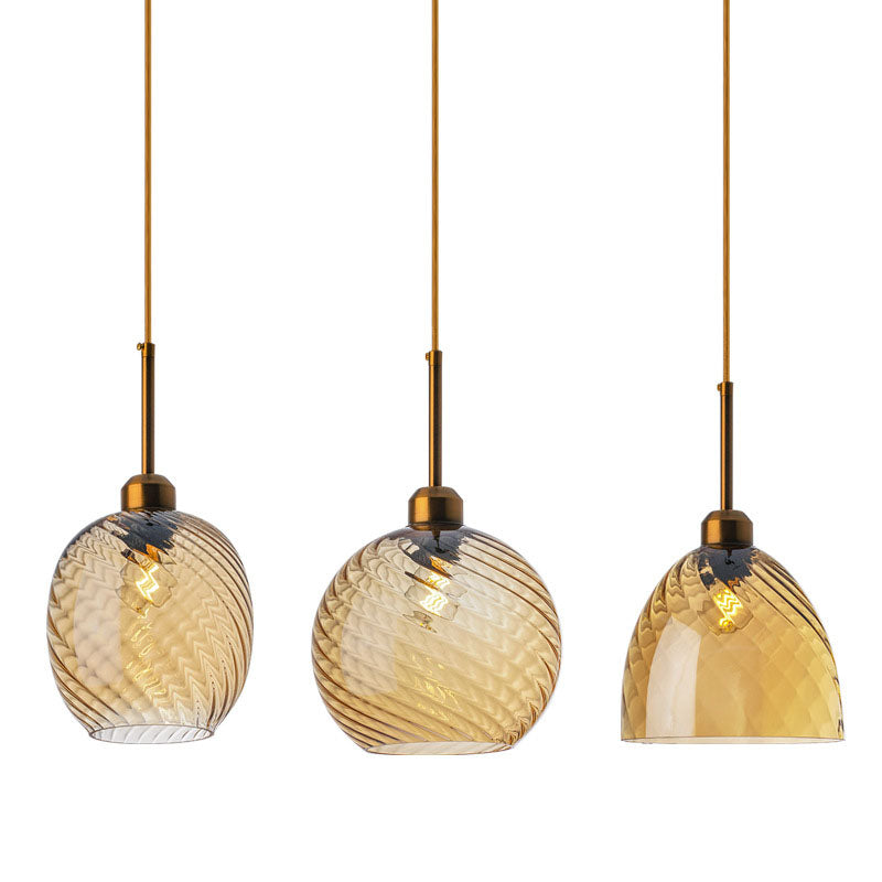 Moderne nordische 1-flammige Pendelleuchte aus Glas und Eisen mit runder geometrischer Struktur für Wohnzimmer &amp; Schlafzimmer 