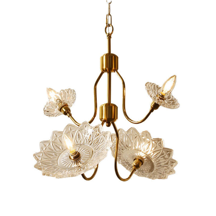 Lámpara de Araña de Vidrio con Mariposa y Flores Vintage Francesas de 4/6 Luces 