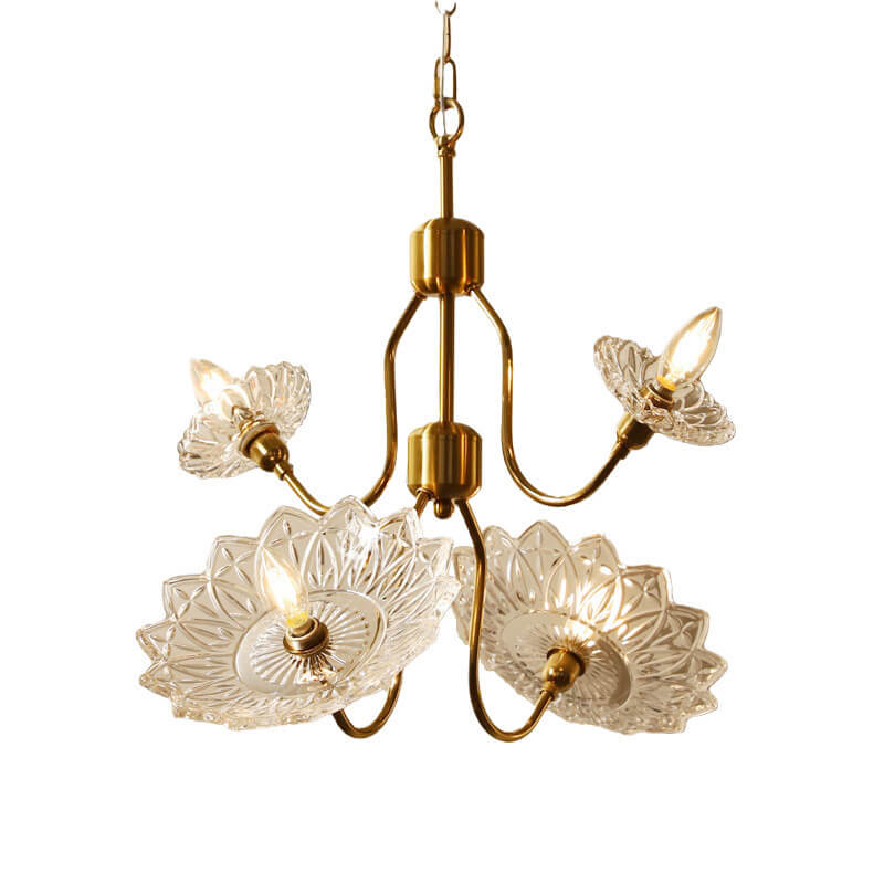 French Vintage Flower Butterfly Glass  4/6 Light Chandelier