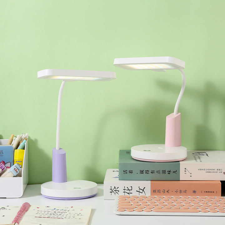 Modern Minimalist Plastic Long Shade Round Base Touch Charging LED Desk Lamp for Bedroom