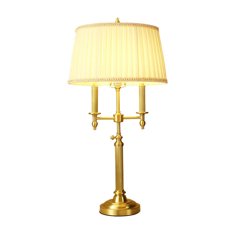 Full Copper Retro Pleated Fabric Lampshade 1-Light Table Lamp