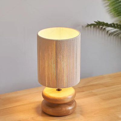 Japanese Minimalist Walnut Fabric Lampshade Cylinder 1-Light Table Lamp