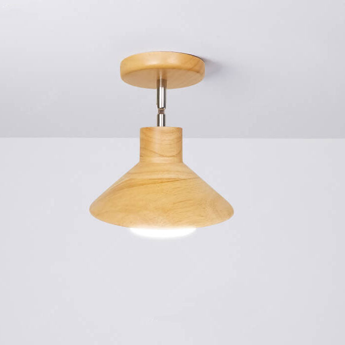 Moderne halbflache 1-flammige Deckenleuchte aus Kautschukholz im nordischen Stil in Baumstamm-Kegelform für das Wohnzimmer 