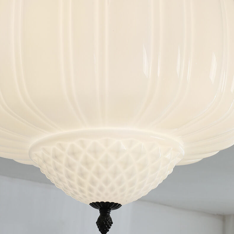 Modern Minimalist Cream Lantern Iron Glass 3-Light Pendant Light For Living Room