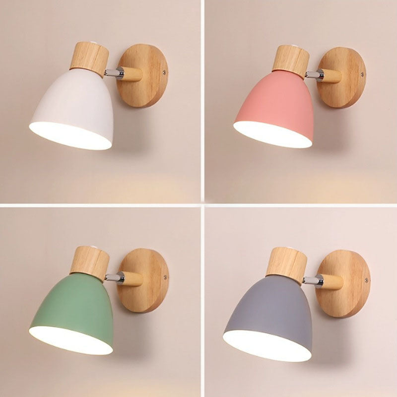 Moderne, minimalistische, einfarbige Macaron-Eisenholz-Wandleuchte mit 1 Leuchte 