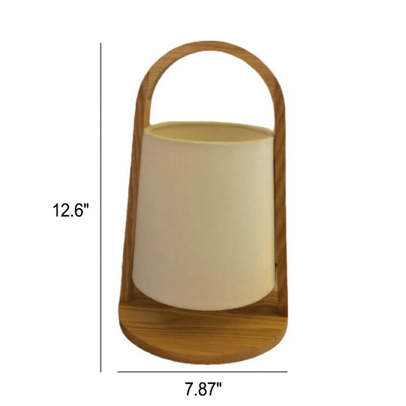Nordic Creative Solid Wood Fabric Shade Portable Zylinder 1-Licht-Tischlampe