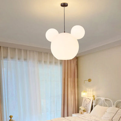 Modern Minimalist Milk White PE Mouse 3-Light Kids Chandelier