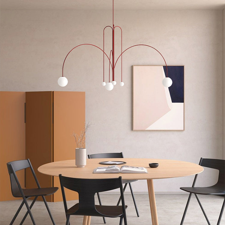 Modern Mid-Century Geometric Hardware Line Fountain Shape 6-Light Chan ...