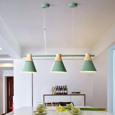 Nordic Macaron Cone Shade Wood Top 3-Light Chandelier