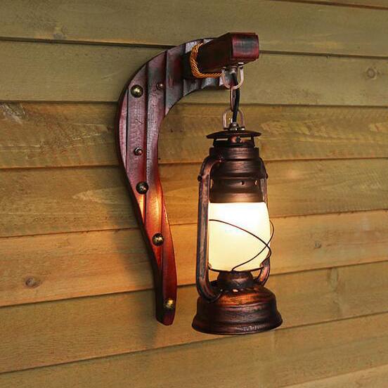 Retro Bamboo Weaving Handle 1-Light Antique Glass Kerosin Wandlampe 